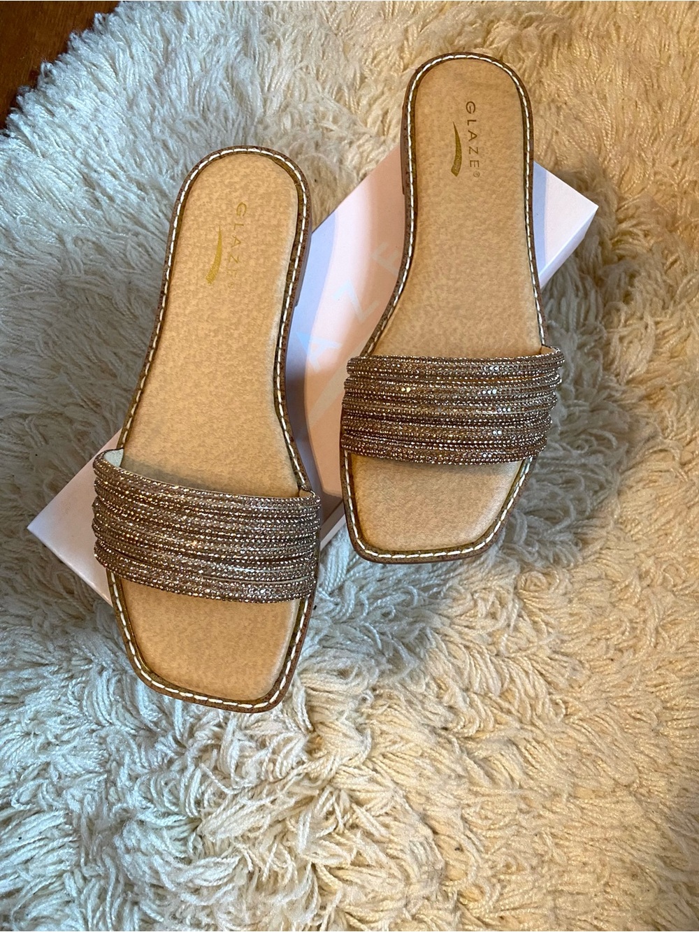 Glaze Women's Gold Slide Sandals - Slip-On Flat Slides